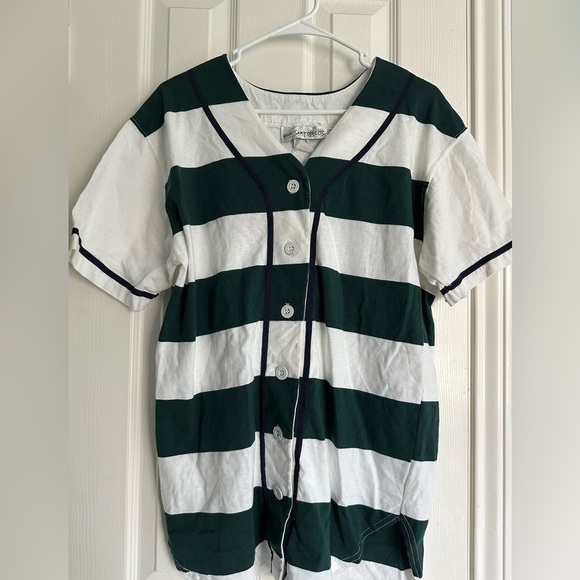 VTG Necessary Objects Green/White Striped Shirt Made In USA Small (oversized) - Picture 1 of 4